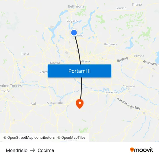 Mendrisio to Cecima map