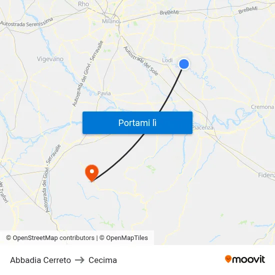 Abbadia Cerreto to Cecima map