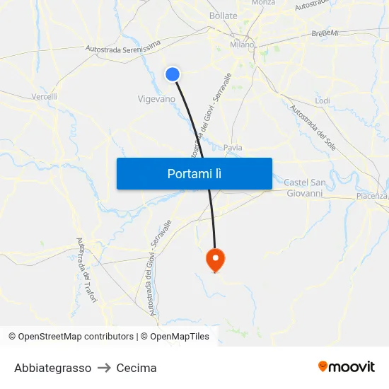 Abbiategrasso to Cecima map