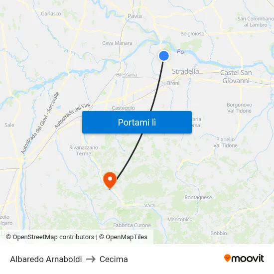Albaredo Arnaboldi to Cecima map