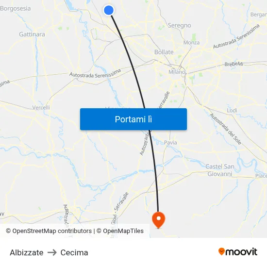 Albizzate to Cecima map