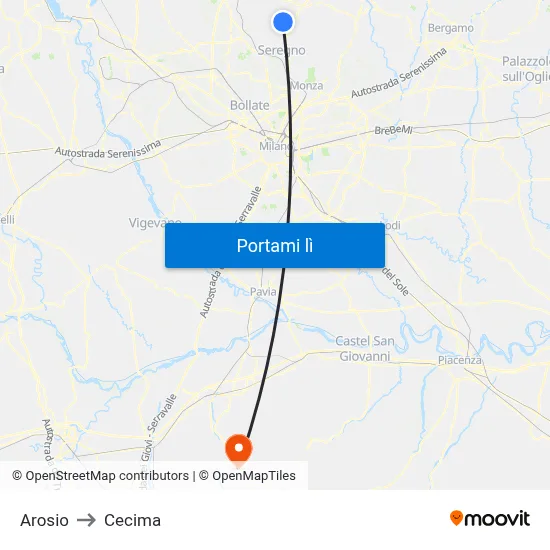 Arosio to Cecima map