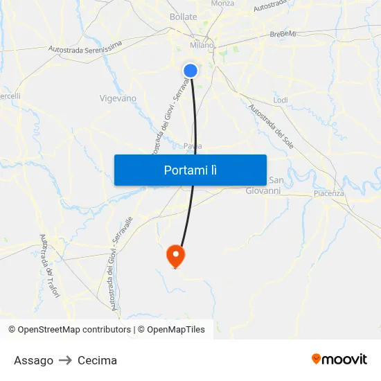Assago to Cecima map