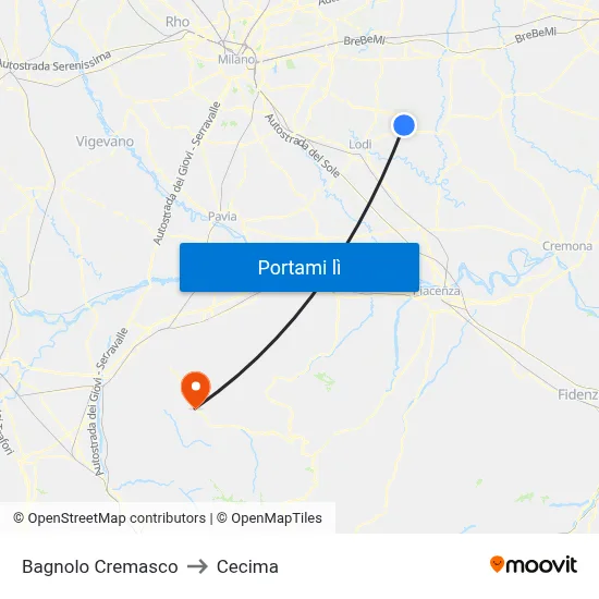 Bagnolo Cremasco to Cecima map
