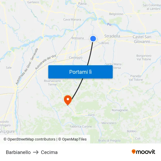 Barbianello to Cecima map