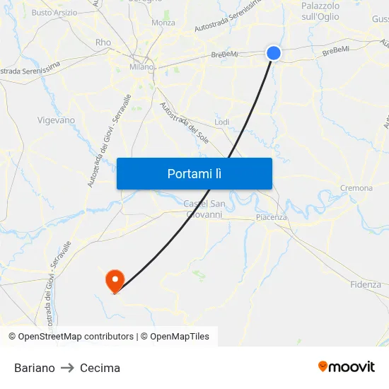 Bariano to Cecima map
