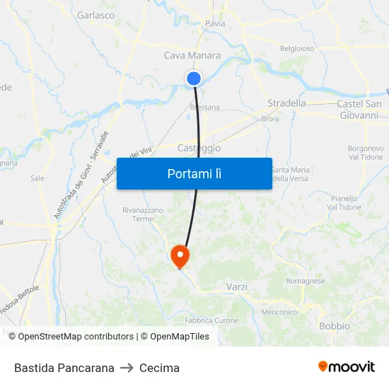 Bastida Pancarana to Cecima map