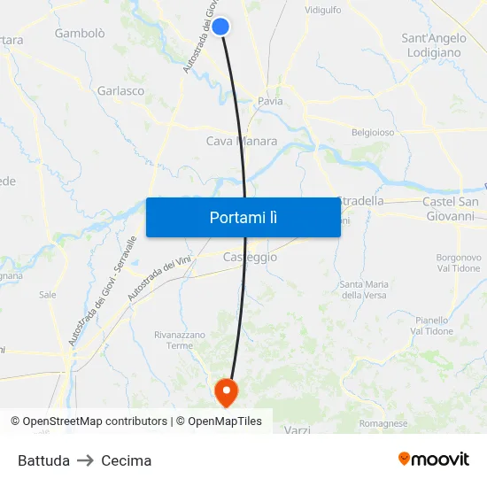 Battuda to Cecima map