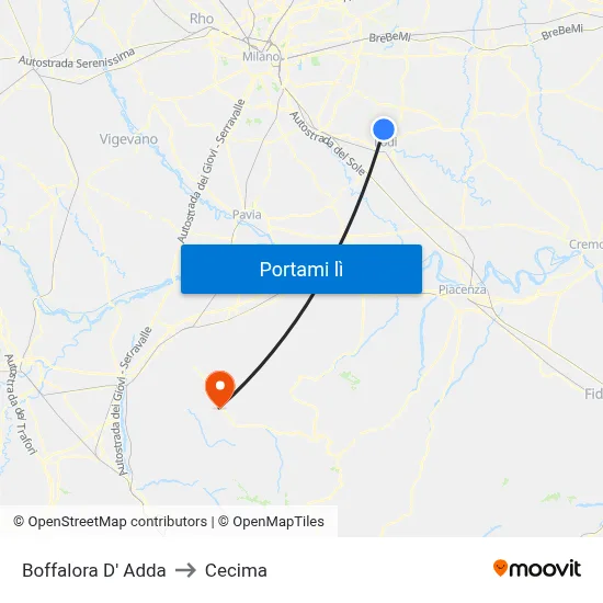Boffalora D' Adda to Cecima map