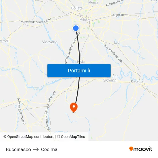 Buccinasco to Cecima map