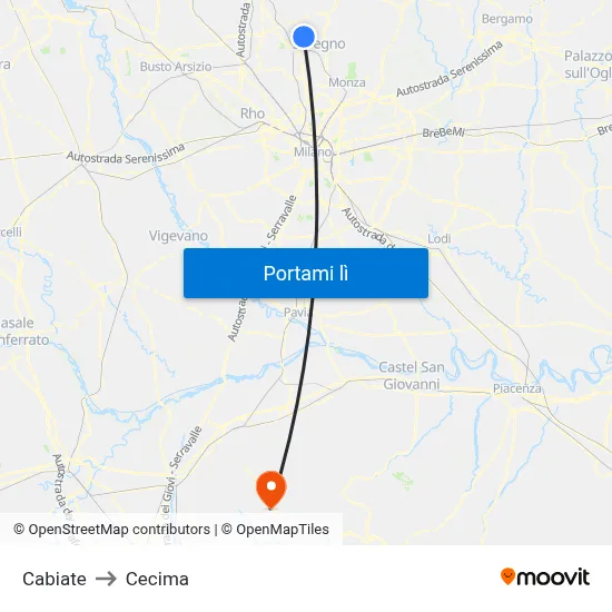 Cabiate to Cecima map