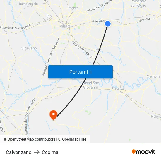 Calvenzano to Cecima map