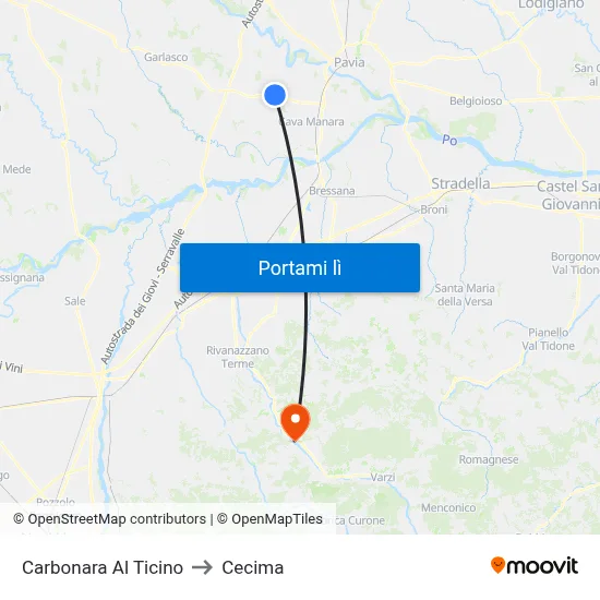 Carbonara Al Ticino to Cecima map