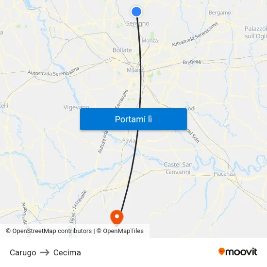 Carugo to Cecima map