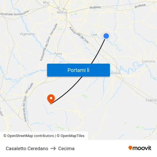 Casaletto Ceredano to Cecima map