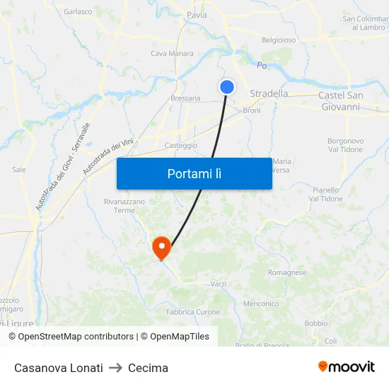 Casanova Lonati to Cecima map