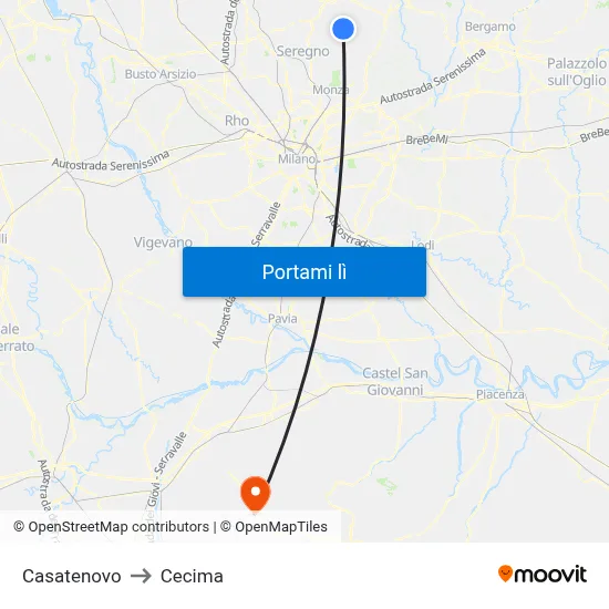 Casatenovo to Cecima map