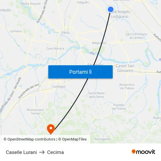 Caselle Lurani to Cecima map