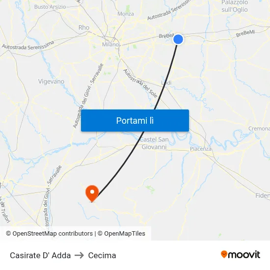 Casirate D' Adda to Cecima map