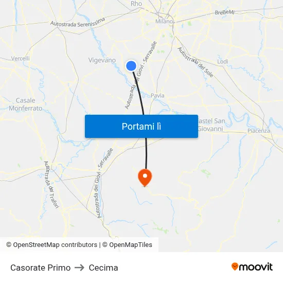 Casorate Primo to Cecima map