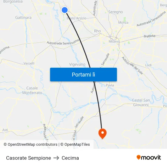 Casorate Sempione to Cecima map