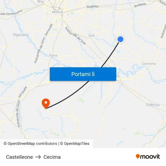 Castelleone to Cecima map