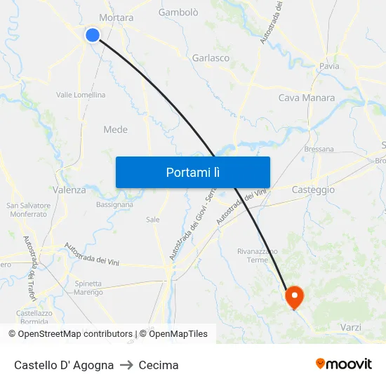 Castello D' Agogna to Cecima map