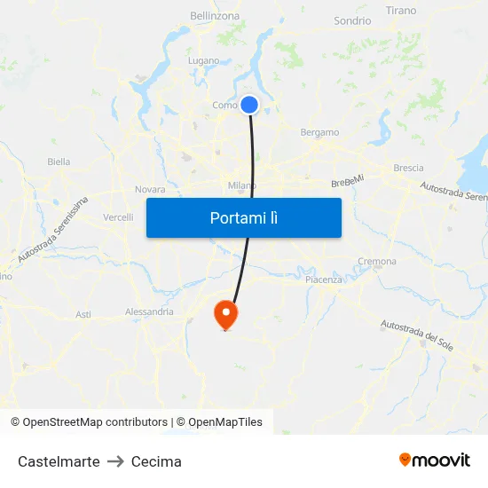 Castelmarte to Cecima map