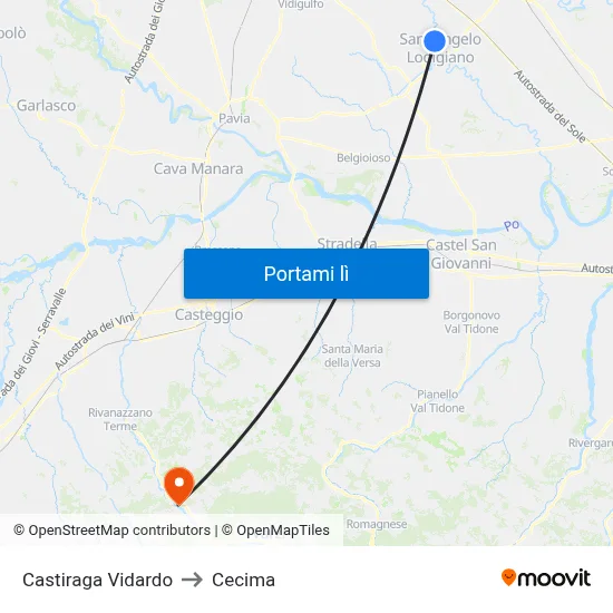 Castiraga Vidardo to Cecima map