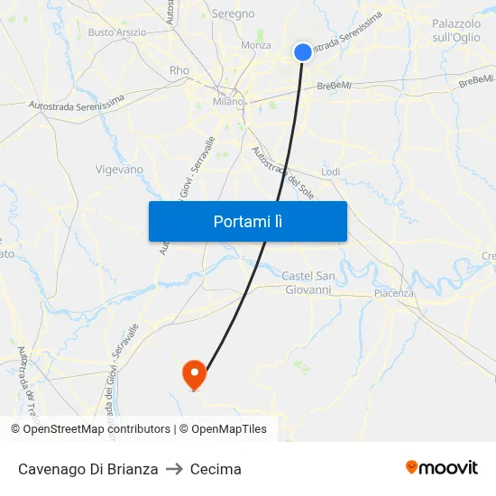 Cavenago Di Brianza to Cecima map