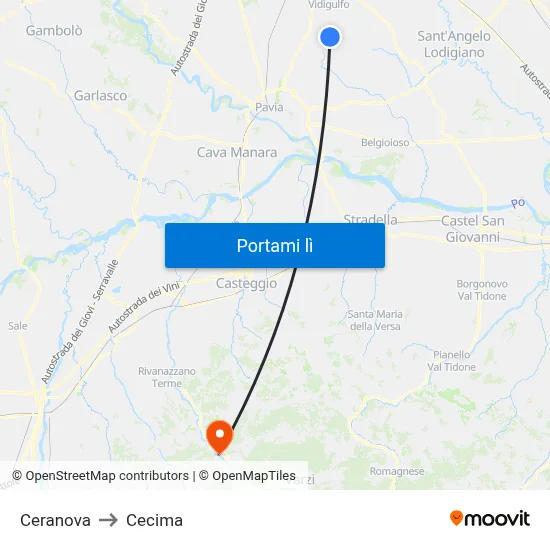 Ceranova to Cecima map