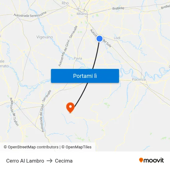 Cerro Al Lambro to Cecima map