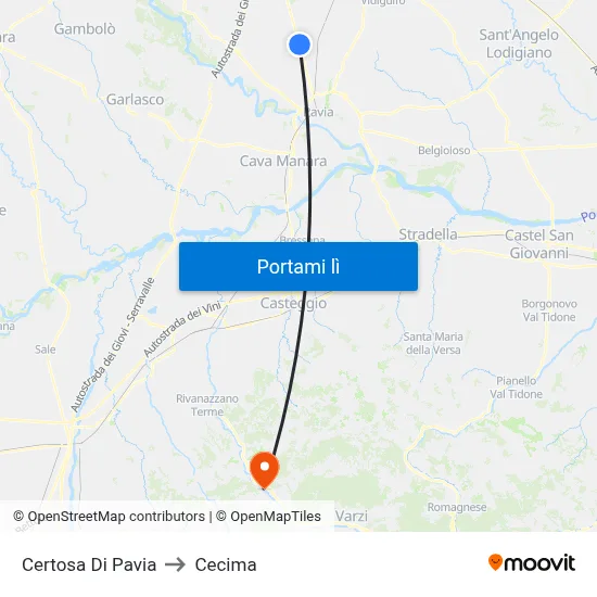 Certosa Di Pavia to Cecima map
