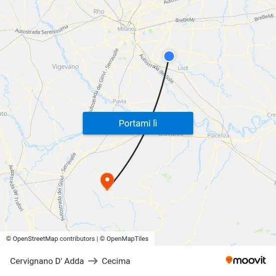 Cervignano D' Adda to Cecima map