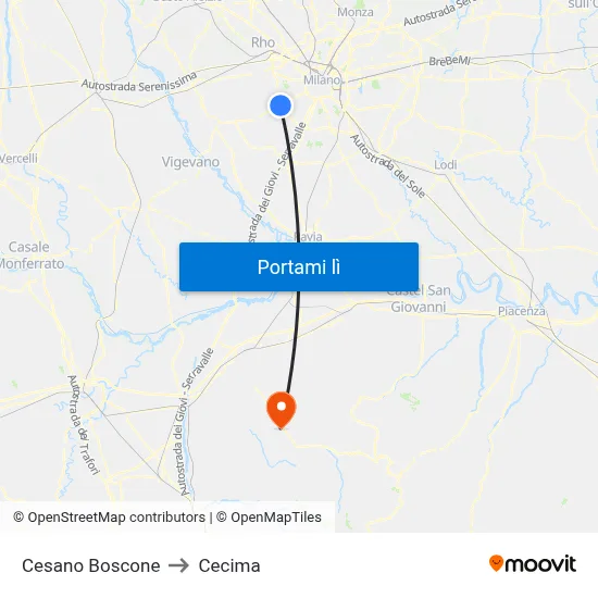 Cesano Boscone to Cecima map