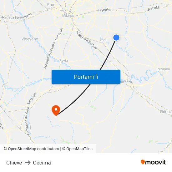 Chieve to Cecima map
