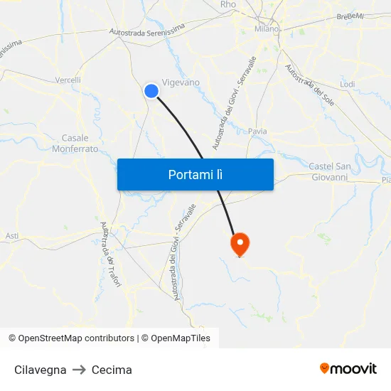 Cilavegna to Cecima map