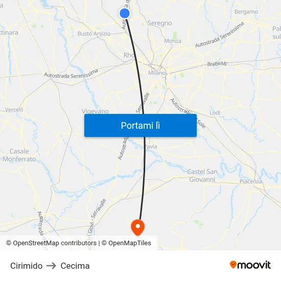 Cirimido to Cecima map