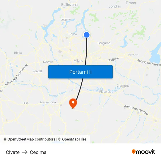 Civate to Cecima map
