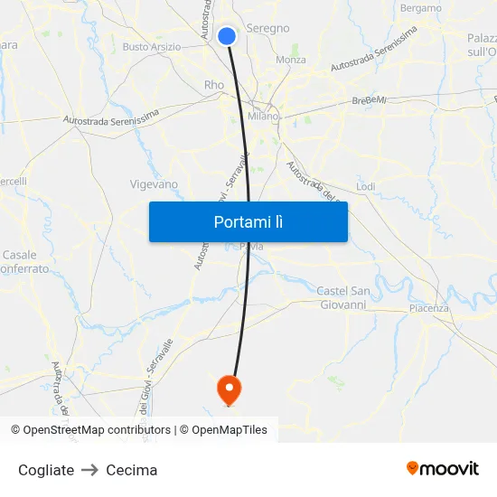 Cogliate to Cecima map