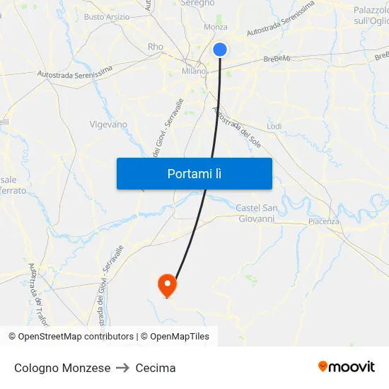 Cologno Monzese to Cecima map