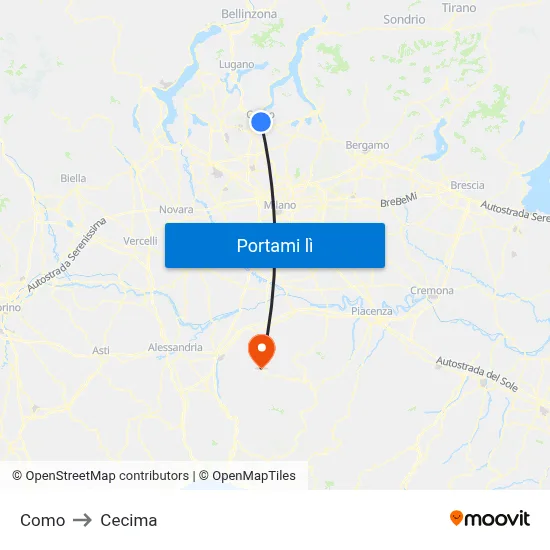 Como to Cecima map