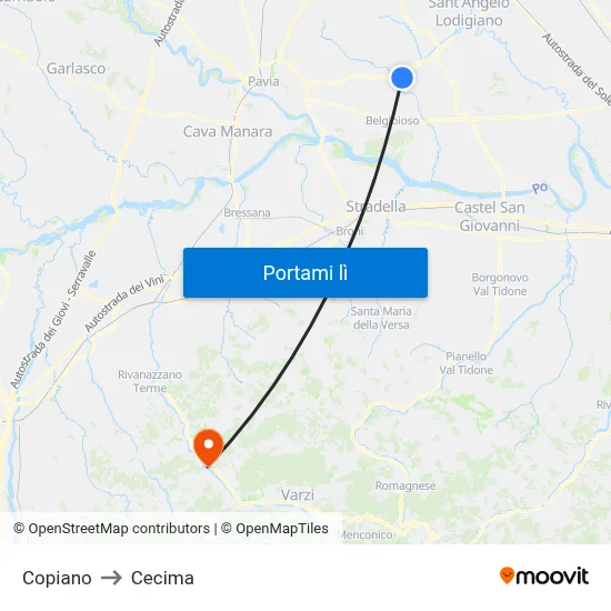 Copiano to Cecima map