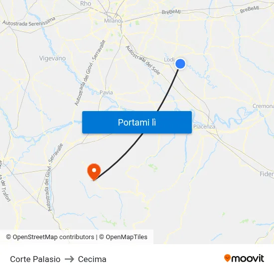 Corte Palasio to Cecima map