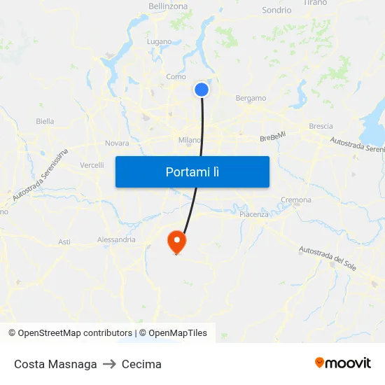 Costa Masnaga to Cecima map