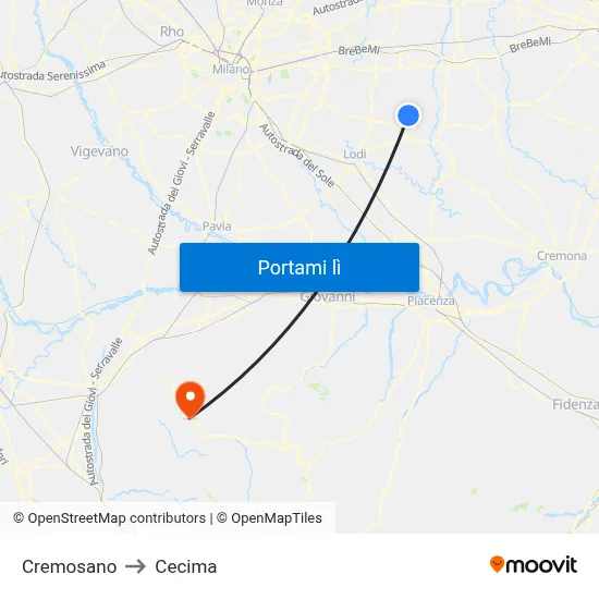 Cremosano to Cecima map