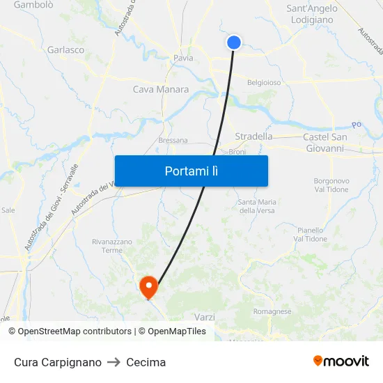 Cura Carpignano to Cecima map