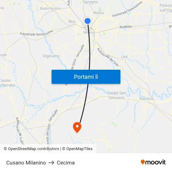 Cusano Milanino to Cecima map