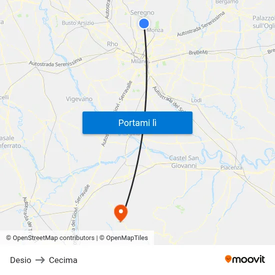 Desio to Cecima map