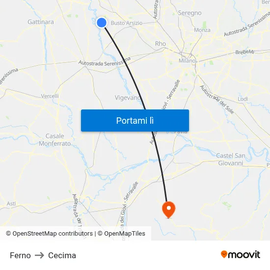 Ferno to Cecima map